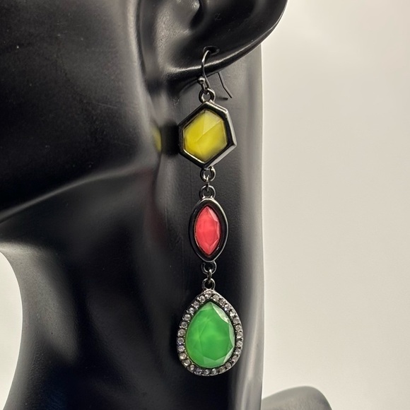 Jewelry - Funky Neon Gunmetal Dangle Earrings 1980’s Glam